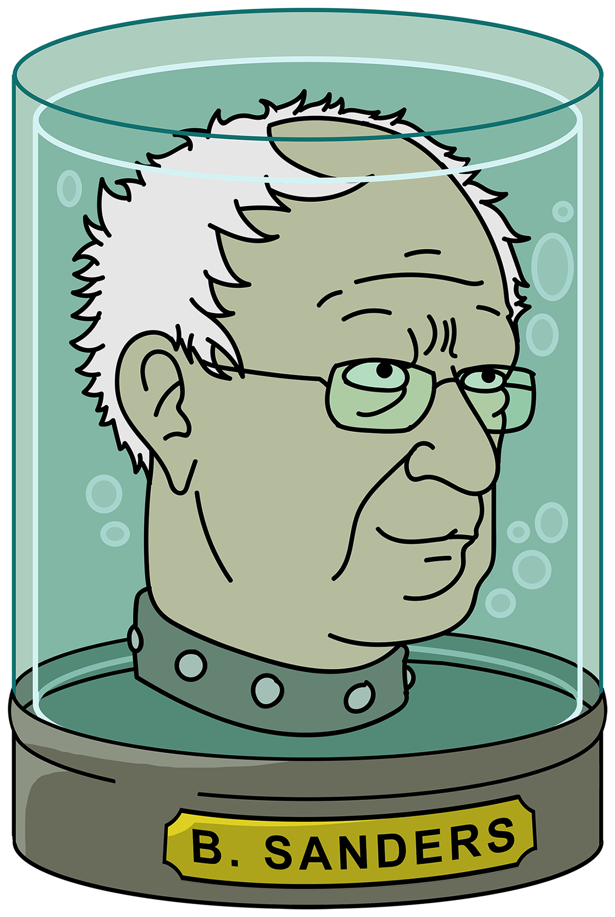 Bernie Sanders Futurama head in a jar